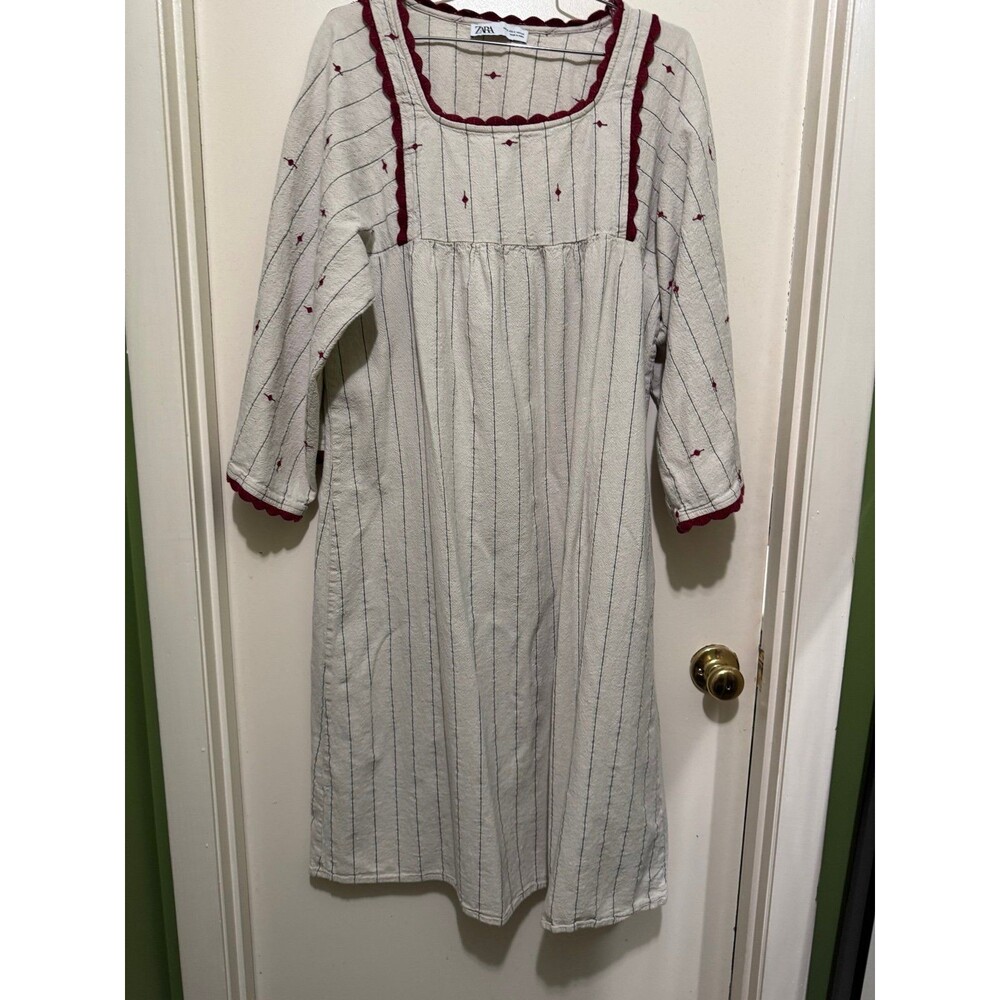 ZARA Women's Striped Cotton Midi Dress boho peasant comfy small